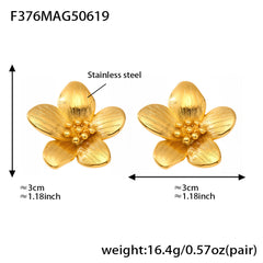 Gold-Tone Sculptural Flower Stud Earrings