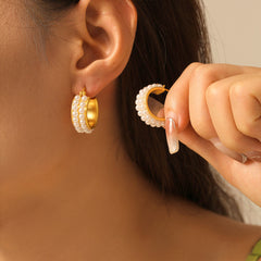 Gold-Tone Double Row Beaded Hoop Earrings