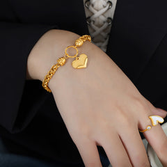 Heart Charm Woven Chain Bracelet