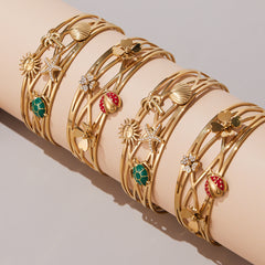 18K Gold-Plated Triple-Row Floral Cuff Bracelets