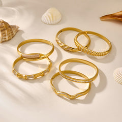 18K Gold-Plated Geometric Cubic Zirconia Bangles