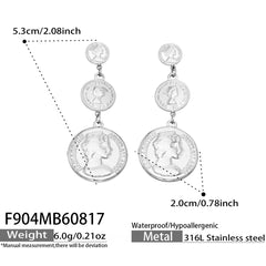 Graduated Portrait Coin Drop Earrings