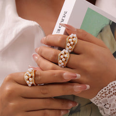 Shell-Pearl Cluster Band Ring