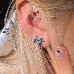 Nicolette Dainty Pavé Cross Huggie Earrings