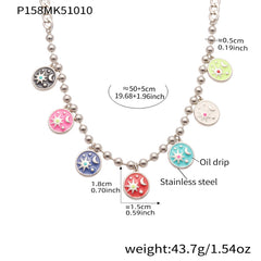 Silver-Tone Color Enamel Disc Charm Necklace