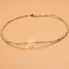 Dainty Stone Beaded Initial Necklace