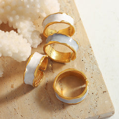 White or Blue Enamel Adjustable Open Ring