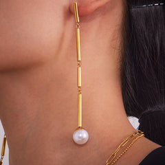 Shell Pearl-Look Bamboo-Style Long Earrings