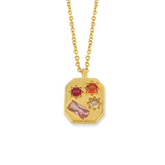 Gold-Tone Geometric Colored Stone Pendant Necklace