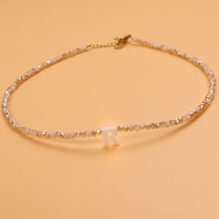 Dainty Stone Beaded Initial Necklace
