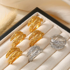18K Gold-Plated Engraved Texture Open Ring
