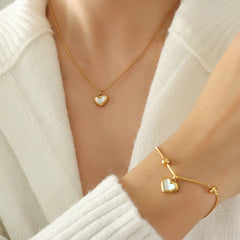 Heart Shell Accent Necklace Bracelet and Earrings