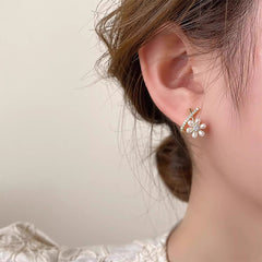 Nicolette Vintage-Inspired Pearl Pavé Floral Stud Earrings