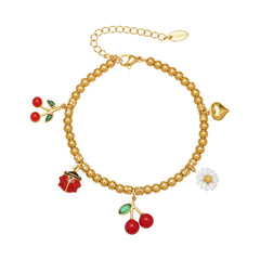 Cherry and Daisy Beaded Charm Bracelet