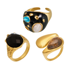 18K Gold-Plated Enamel & Stone-Accent Rings