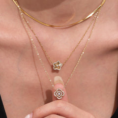 Cubic Zirconia Flower & Star Necklace & Bracelet