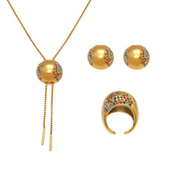 Cubic Zirconia Sphere Necklace, Earrings & Ring