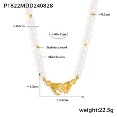 Shell-Pearl Hand-Clasp Necklace
