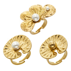 Pearl-Look Floral & Sculptural Open Rings