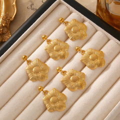 18K Gold-Plated Textured Flower Drop Earrings