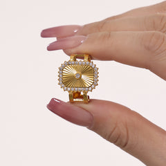 Textured Geometric Sparkle Open Ring