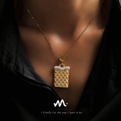 18K Gold-Plated Rectangular Stone Pendant Necklace