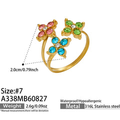 Color Cubic Zirconia Four-Petal Flower Ring