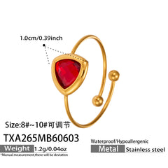 18K Gold-Plated Triangle Glass Accent Open Ring