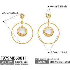 Glass Accent Double-Circle Drop Earrings