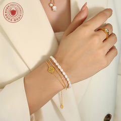 Freshwater Pearl Layered Fu Charm Bracelet