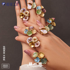 Color Enamel Sculptural Leaf Ring Designs