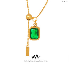 Emerald-Green Cubic Zirconia Lariat Necklace