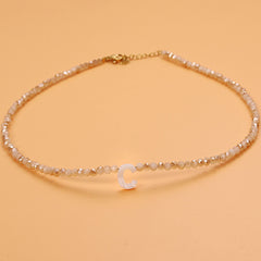 Dainty Stone Beaded Initial Necklace
