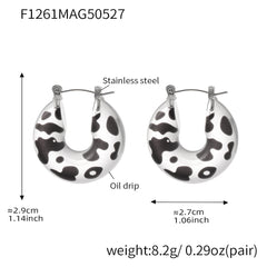 Silver-Tone Leopard Pattern Resin Hoop Earrings