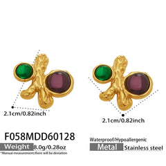 Sculptural Branch Colored Stone Stud Earrings