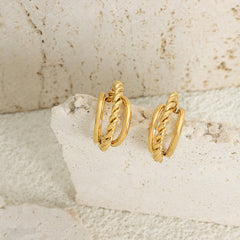 18K Gold-Plated Double-Curve Twisted Hoop Earrings