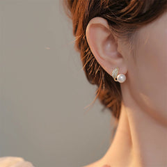 Gold-Tone Leaf Pearl-Look Stud Earrings