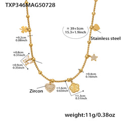 18K Gold-Plated Heart & Flower Charm Necklace & Bracelet