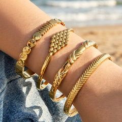Gold-Tone Textured Sculptural Bangle Designs