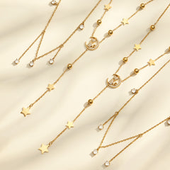 18K Gold-Plated Cat and Geometric Y-Drop Necklaces