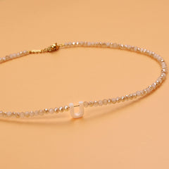Dainty Stone Beaded Initial Necklace