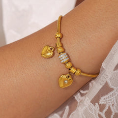 Gold-Tone Heart Charm Snake Chain Bracelet