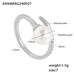 Faux Pearl and Cubic Zirconia Open Ring