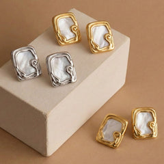 Ornate Rectangular Inlay Stud Earrings