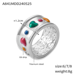 Enamel Heart Stainless Steel Band Ring