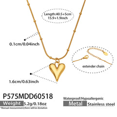18K Gold-Plated Heart Bead Chain Necklace