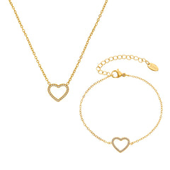 Cubic Zirconia Heart Necklace and Bracelet