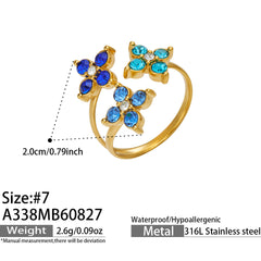 Color Cubic Zirconia Four-Petal Flower Ring