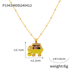 Gold-Tone Enamel Elephant Pendant Necklace