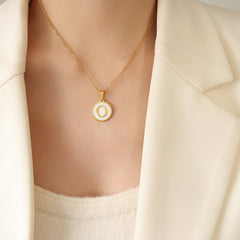 White Shell Initial Medallion Necklace
